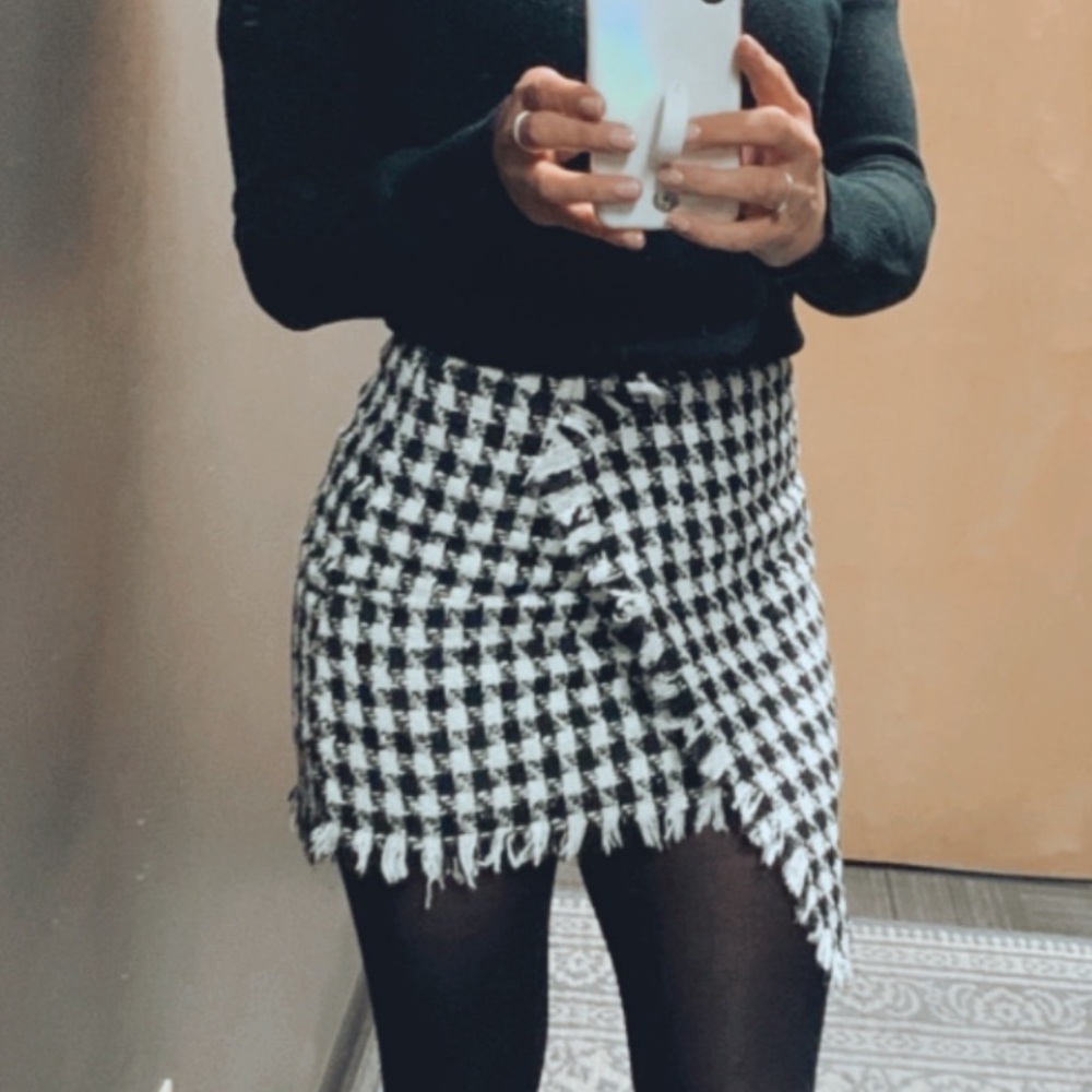 Twill Houndstooth Mini Skirt